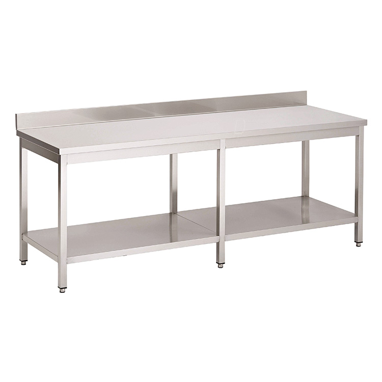 Gastro-Inox RVS werktafel met onderblad en achteropstand 2200 x 600 x 850 mm