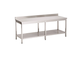 Gastro-Inox RVS werktafel met onderblad en achteropstand 2400 x 600 x 850 mm