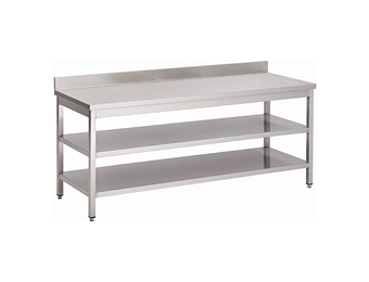 Gastro-Inox RVS werktafel met dubbel onderblad en achteropstand 1200 x 700 x 850 mm
