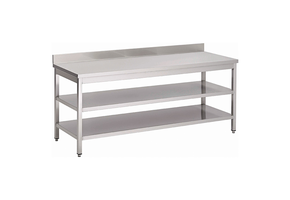Gastro-Inox RVS werktafel met dubbel onderblad en achteropstand 1700 x 700 x 850 mm