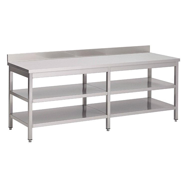 Gastro-Inox RVS werktafel met dubbel onderblad en achteropstand 2300 x 700 x 850 mm