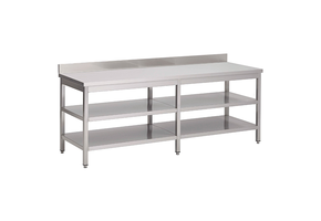 Gastro-Inox RVS werktafel met dubbel onderblad en achteropstand 2700 x 700 x 850 mm