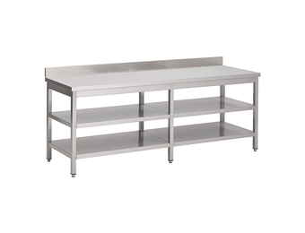 Gastro-Inox RVS werktafel met dubbel onderblad en achteropstand 2800 x 700 x 850 mm