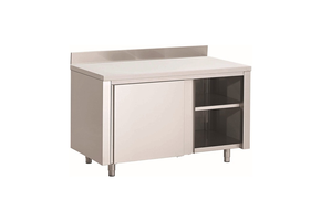 Gastro-Inox RVS werkbank 1400 x 600 x 850 mm met schuifdeuren en achteropstand