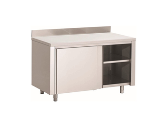 Gastro-Inox RVS werkbank 1500 x 700 x 850 mm met schuifdeuren en achteropstand