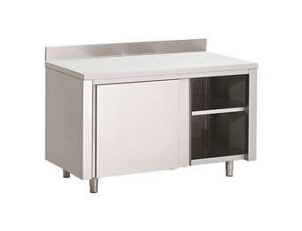 Gastro-Inox RVS werkbank 1100 x 700 x 850 mm met schuifdeuren en achteropstand