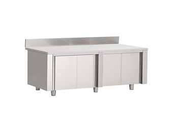 Gastro-Inox RVS werkbank 2100 x 700 x 850 mm met schuifdeuren en achteropstand