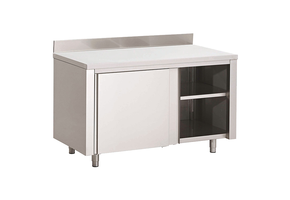 Gastro-Inox RVS werkbank 1300 x 600 x 850 mm met schuifdeuren en achteropstand