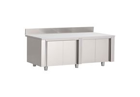 Gastro-Inox RVS werkbank 2100 x 600 x 850 mm met schuifdeuren en achteropstand