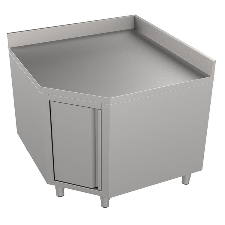 Gastro-Inox RVS hoekwerktafel 700 mm met deur en achteropstand 1100 x 1100 x 850 mm