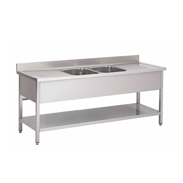 Gastro-Inox spoeltafel 2 spoelbakken midden en onderblad 2000(l)mm