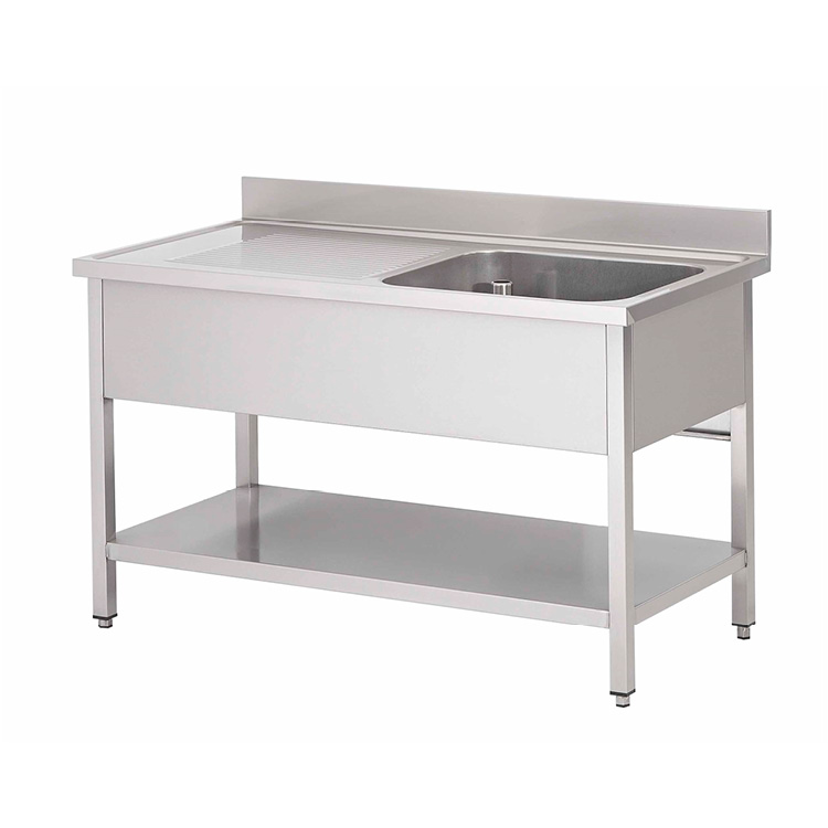 Gastro-Inox spoeltafel met rechts 1 spoelbak en onderblad 1400(l)mm