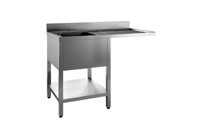Gastro-Inox spoeltafel met spoelbak L onderblad en ruimte voor vaatwasser 1200(l)mm