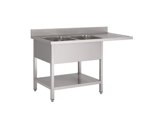 Gastro-Inox spoeltafel met 2 spoelbakken L onderblad en ruimte voor vaatwasser 1600(l)mm