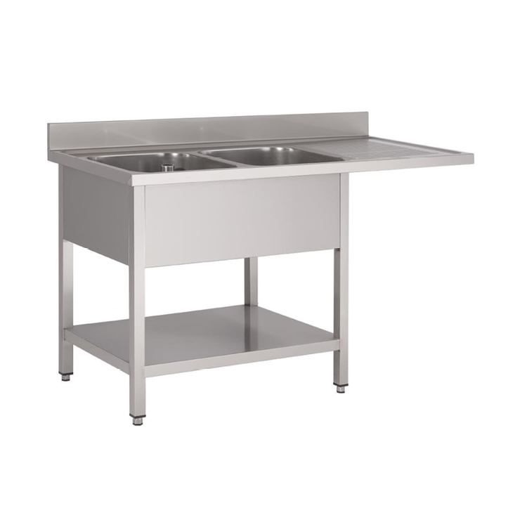 Gastro-Inox spoeltafel met 2 spoelbakken L onderblad en ruimte voor vaatwasser 1600(l)mm