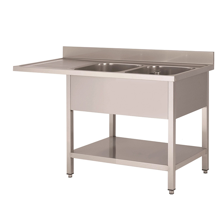 Gastro-Inox spoeltafel met 2 spoelbakken R onderblad en ruimte voor vaatwasser 1600(l)mm