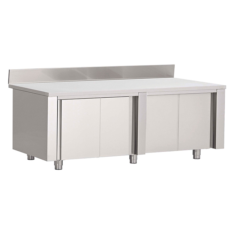 Gastro-Inox RVS werkbank 2100 x 600 x 850 mm met schuifdeuren en achteropstand