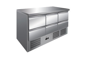 Gastro-Inox RVS werkbank met 6 laden geforceerd gekoeld
