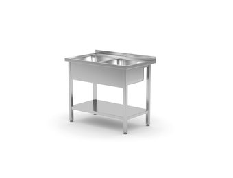 Spoeltafel dubbele gootsteen met schap 1000 x 700 x 850 mm