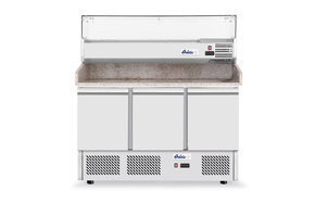Pizzawerkbank met 3 deuren en koelvitrine 380+40L