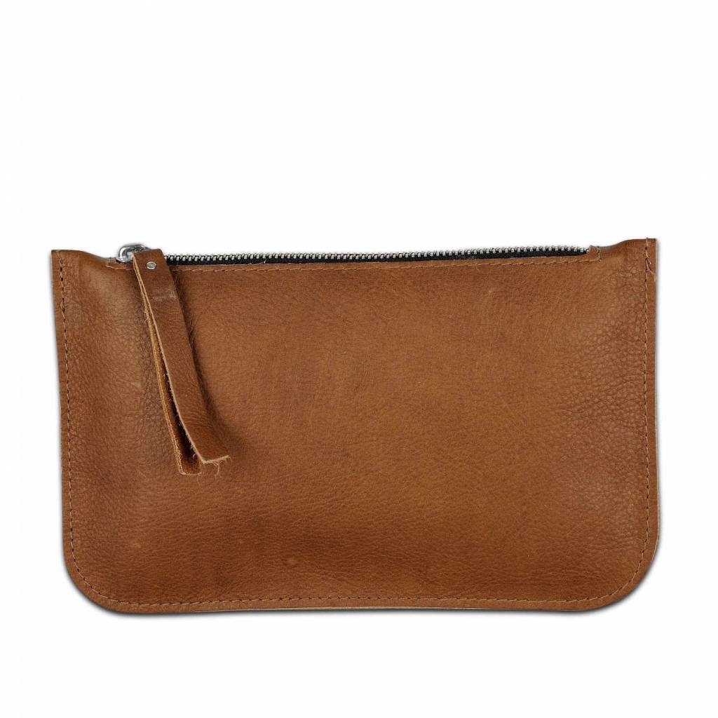 Leder Clutch in Cognac