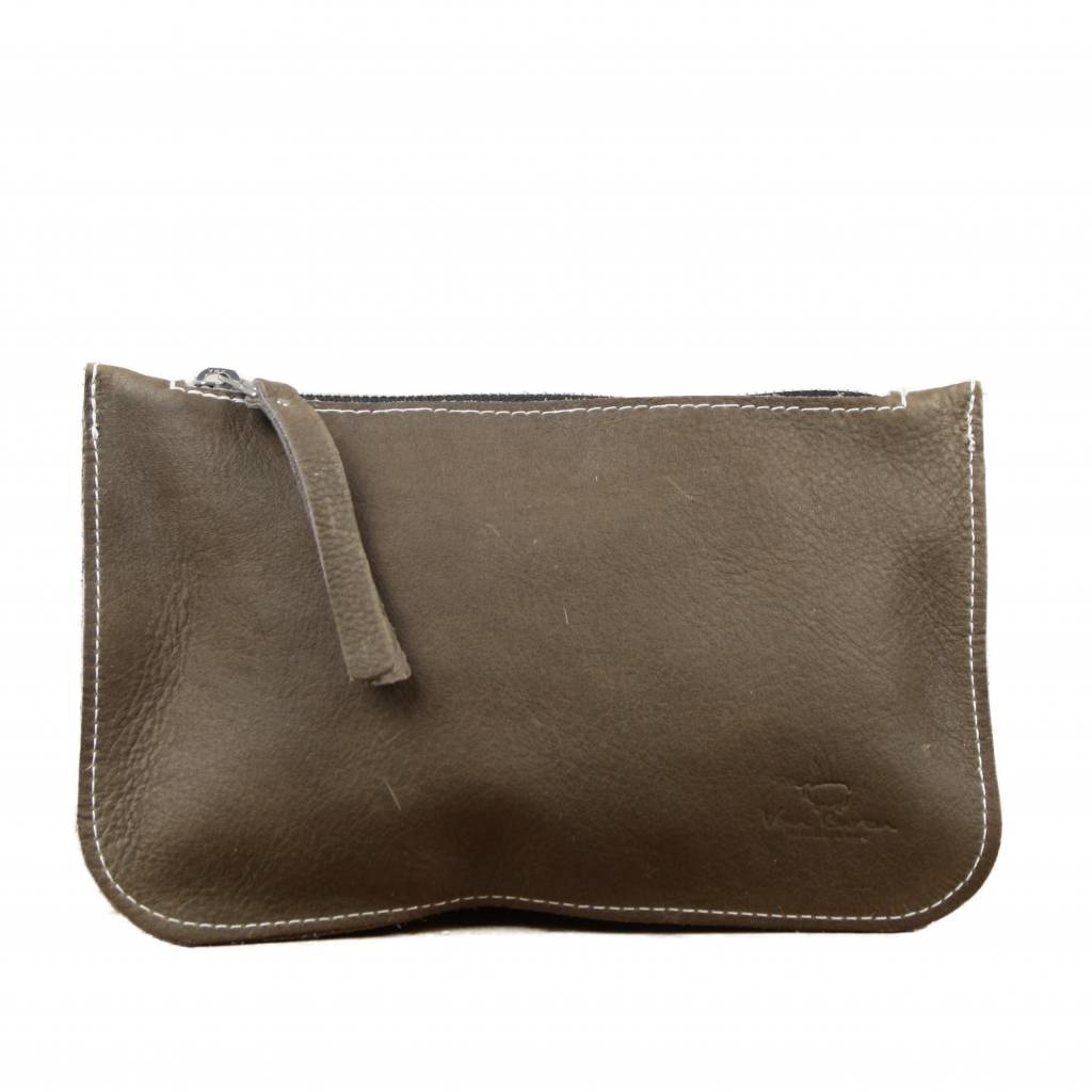 Leder Clutch in Olive