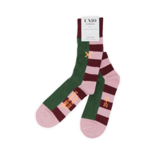 Wollsocken - Bordeaux gestreift/grün