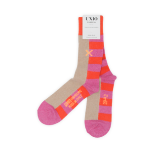 Wollsocken - Koralle gestreift/beige