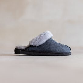 Lammfell Damen Hausschuh - Slipper - Kamel/grau