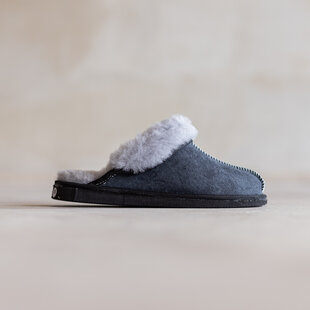 Lammfell Damen Hausschuh - Slipper - Kamel/grau