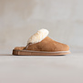 Lammfell Damen Hausschuh - Slipper - Kamel/grau