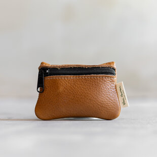 Brieftasche mit Reißverschluss - cognacfarbenes Leder
