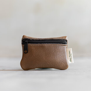 Brieftasche mit Reißverschluss - Sandfarbenes Leder