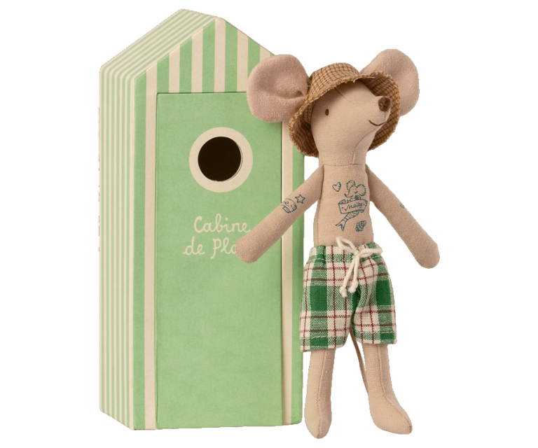 Maileg Maileg -Beach mice, Dad in Cabin de Plage