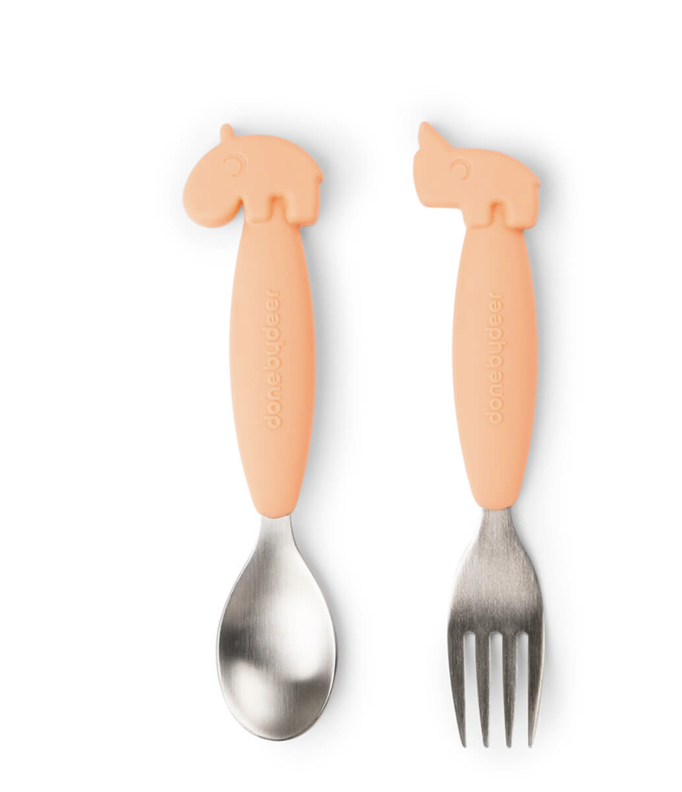 Done By Deer Done by deer -Easy-grip spoon and fork set Deer friends papaya