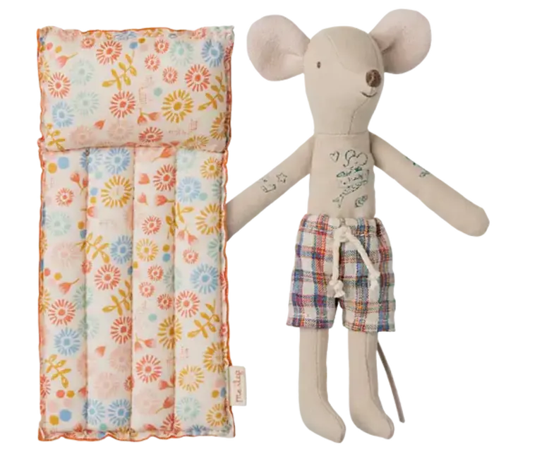Maileg Beach mouse with air mattress, Dad - Flower