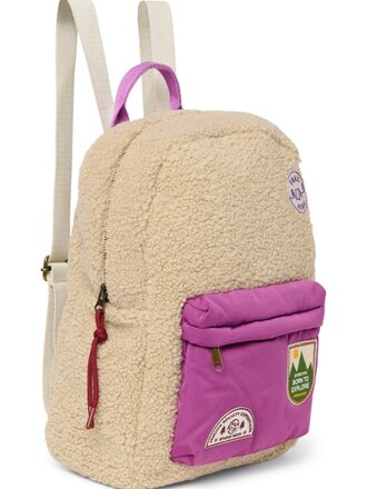 studio noos Studio Noos - Ecru teddy midi backpack lilac front pocket