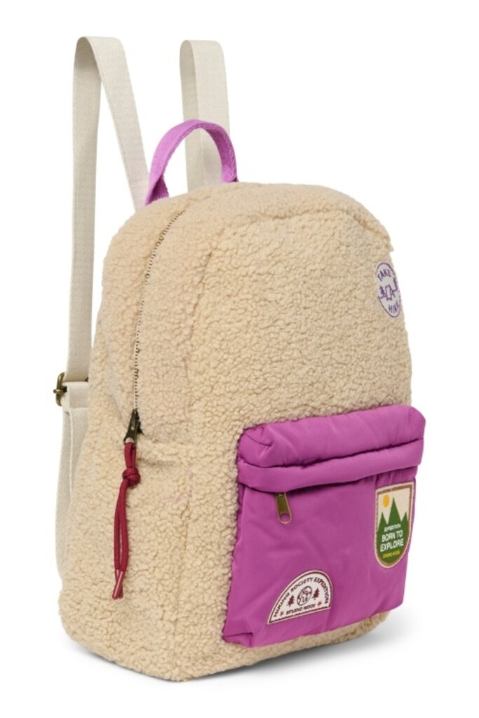 studio noos Studio Noos - Ecru teddy midi backpack lilac front pocket