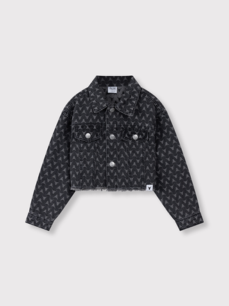 Alix the label Alix mini -kids woven bull cropped denim jacket grey Alix the label Alix mini -kids woven bull cropped denim jacket grey