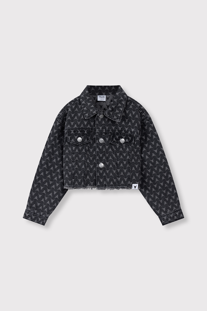 Alix the label Alix mini -kids woven bull cropped denim jacket grey