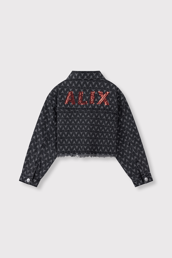 Alix the label Alix mini -kids woven bull cropped denim jacket grey