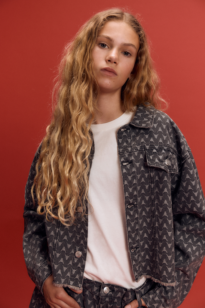 Alix the label Alix mini -kids woven bull cropped denim jacket grey