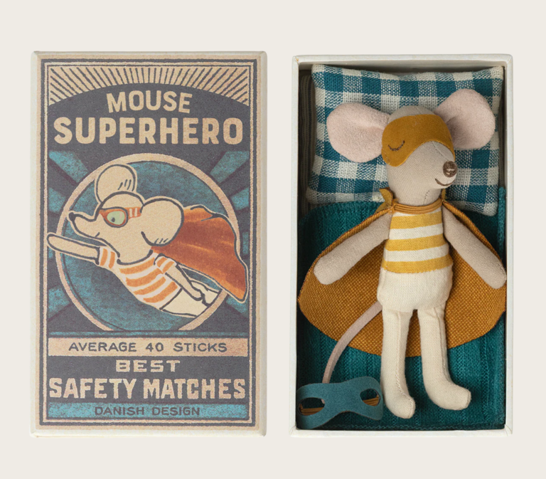 Maileg Maileg - Super hero mouse, Little brother in matchbox