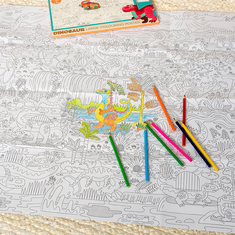 rex london Large colouring poster with pencils - Baby Dinos
