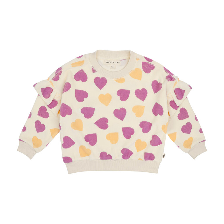 House of Jamie House of jamie - frill terry sweater happy hearts