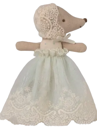 Maileg Maileg - baby mouse in gown Mint