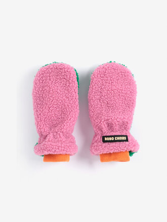 Bobo Choses Bobo choses - Color Block sheepskin mittens pink