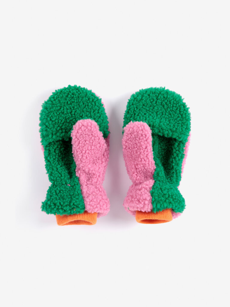 Bobo Choses Bobo choses - Color Block sheepskin mittens pink