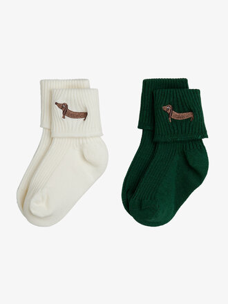 mini rodini mini rodini - Dog emb 2-pack ribbed baby socks