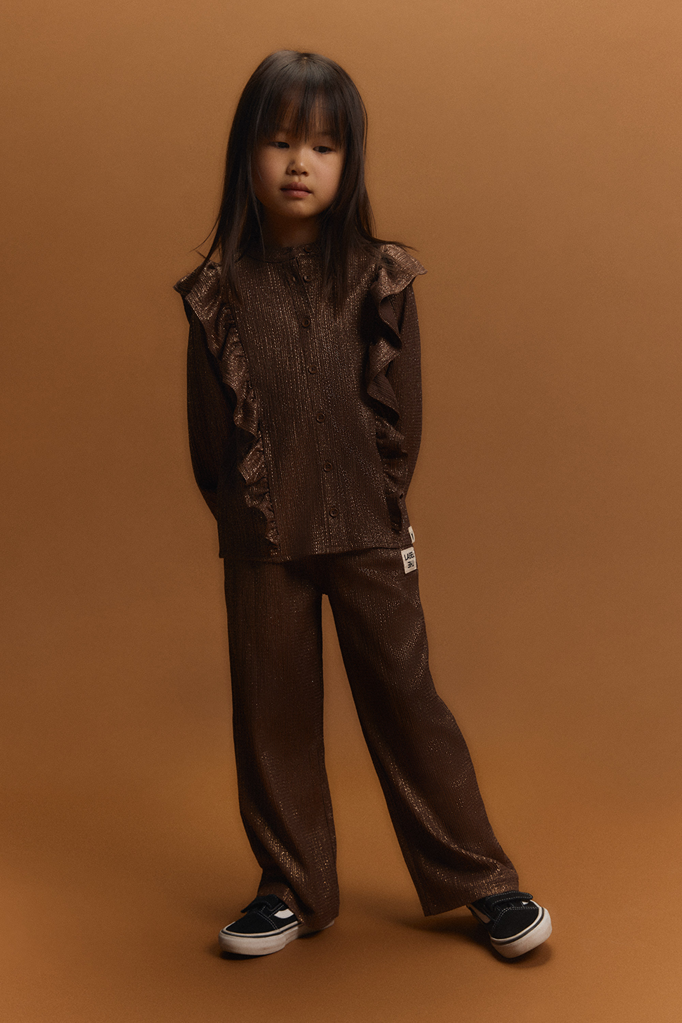 Alix the label Alix mini - shiny wide leg pants warm brown